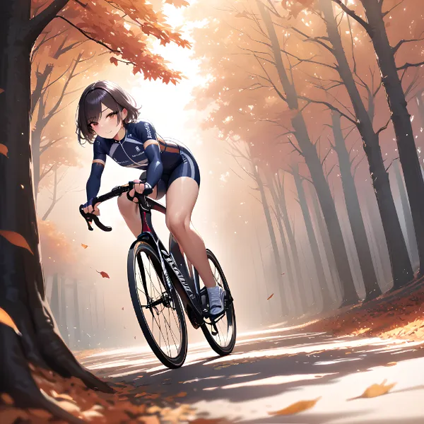 秋の森を駆け抜ける少女