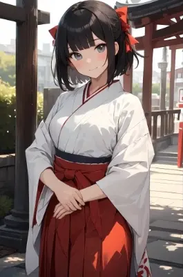 暑さに負けない巫女さん