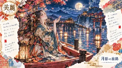 月影の舟で旅する紅葉の夜