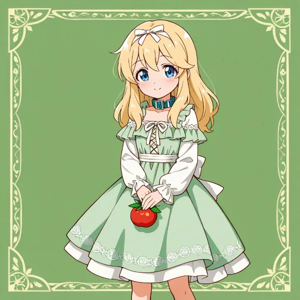 トマトの秘密と緑のドレスの少女