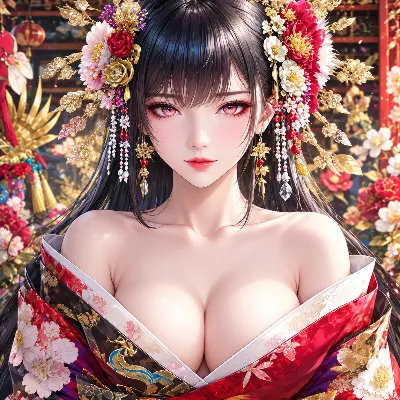 花冠を戴く紅衣の美女