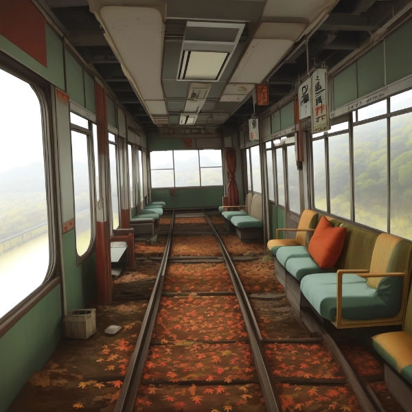 列車の車内にて線路