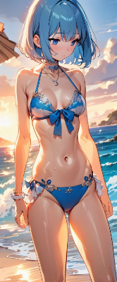夕焼けと青髪さん