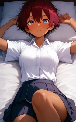 脱衣（褐色赤髪ショート）