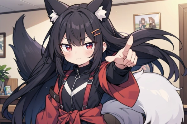 室内　黒狐　決めポーズ