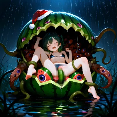 女の子達がおぞましいスイカの化物に・・・