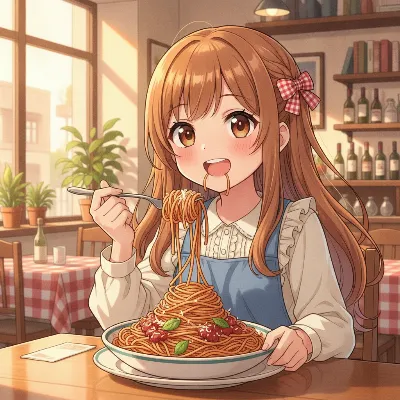 パスタの山に挑む少女の冒険