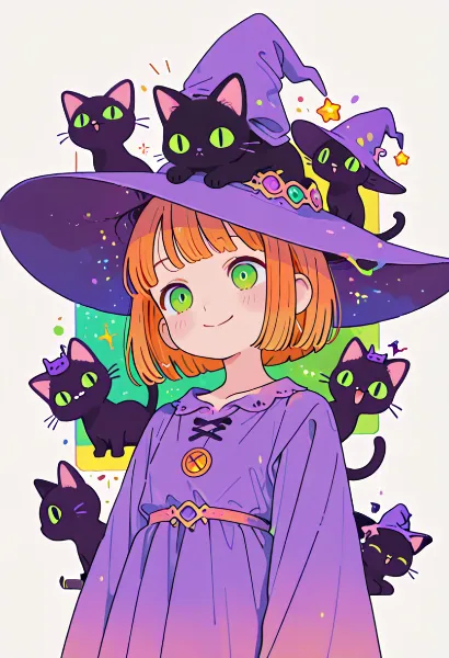 小さな魔女と黒猫たちの魔法のひととき