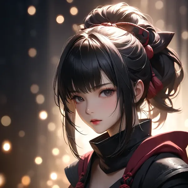 夜の光に浮かぶ黒髪少女