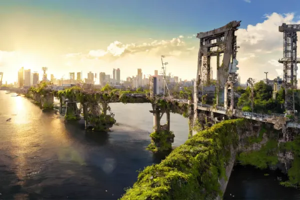 緑に沈む水辺の橋