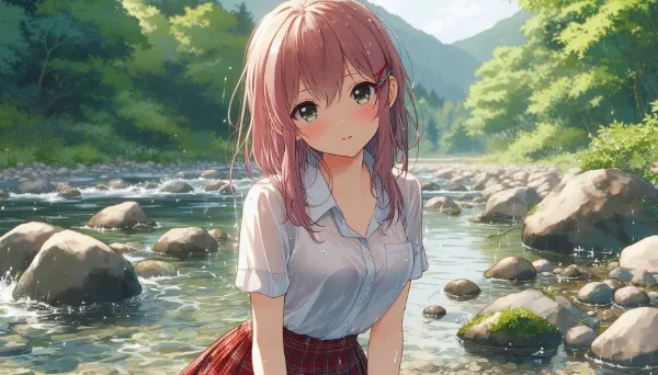 美少女ポートレイト５月：新緑の河原にて