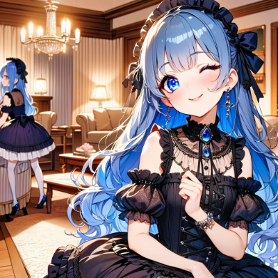夜のかわいい青髪さん