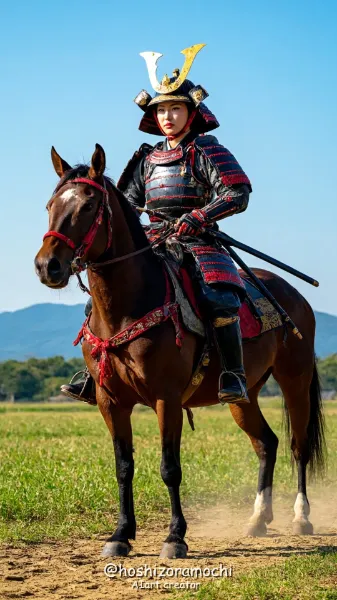 華麗なる騎射、威風堂々たる大鎧の姫武者 - A magnificent warrior in magnificent armor, with magnificent horse archery