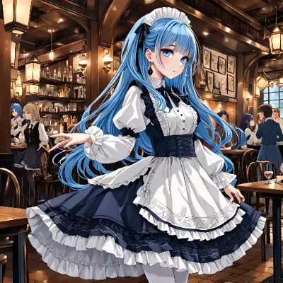 青髪のウェイトレスさん