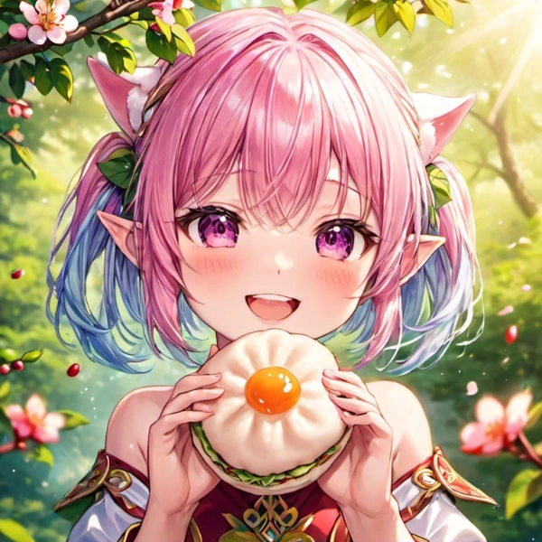 食事を楽しむケモ耳エルフさん