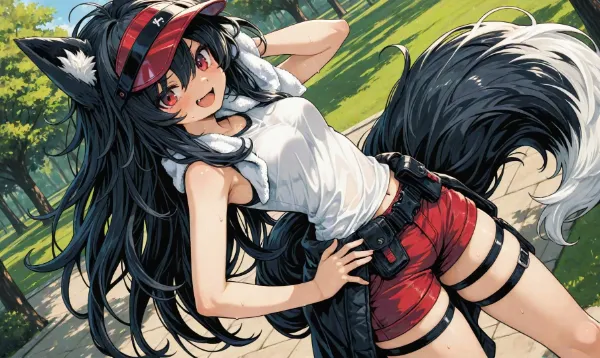 狐耳　黒髪　公園