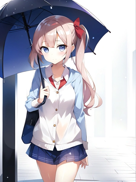 制服女子 x 雨