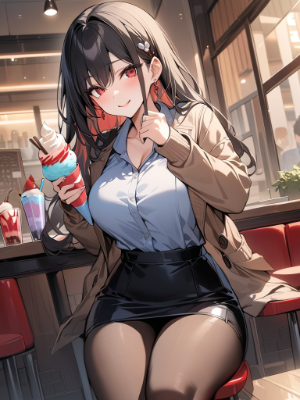 ソフトクリームと黒髪美少女