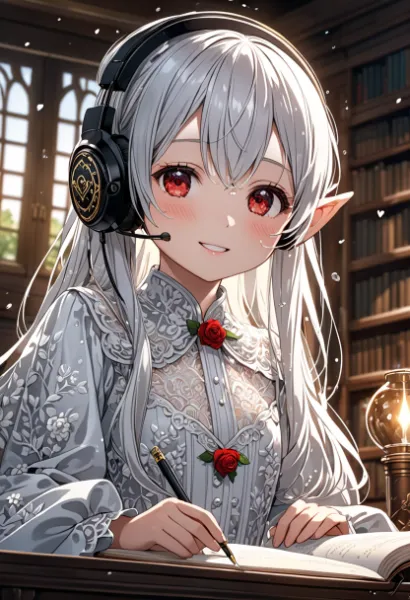 雪降る図書館のエルフ少女と魔法の声