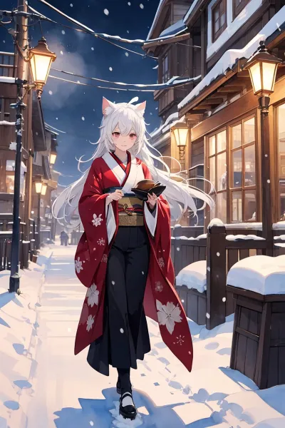 除夜の鐘を叩きに行く猫耳少女