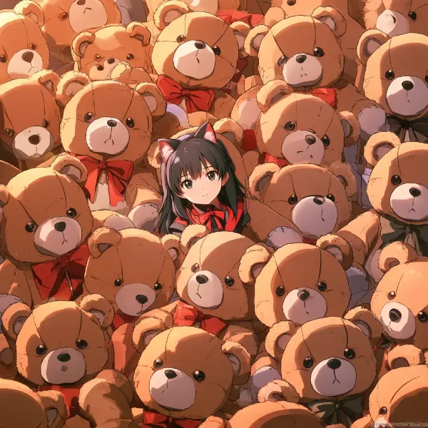 クマの海に埋もれた猫耳少女