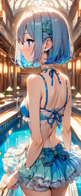 後ろ姿がかわいい青髪さん