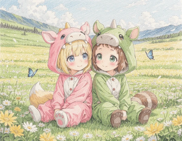 コン子とポン子・サイの着ぐるみ