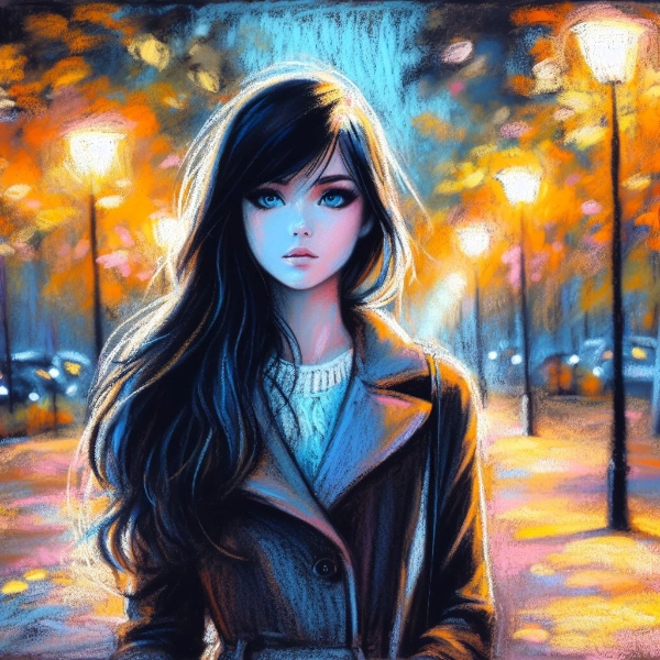 街灯の明かりの中