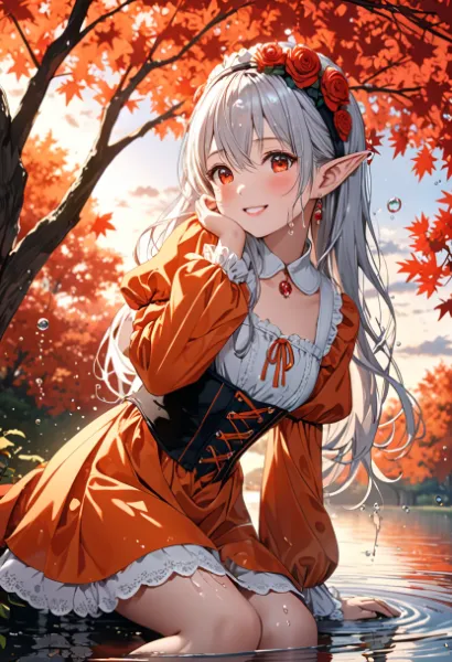 紅葉の湖畔で囁くエルフの秘密