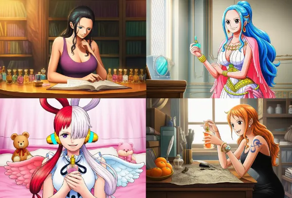 【ONE PIECE】ナミ・ロビン・ビビ・ウタ×香水ボトルなワンシーン♪