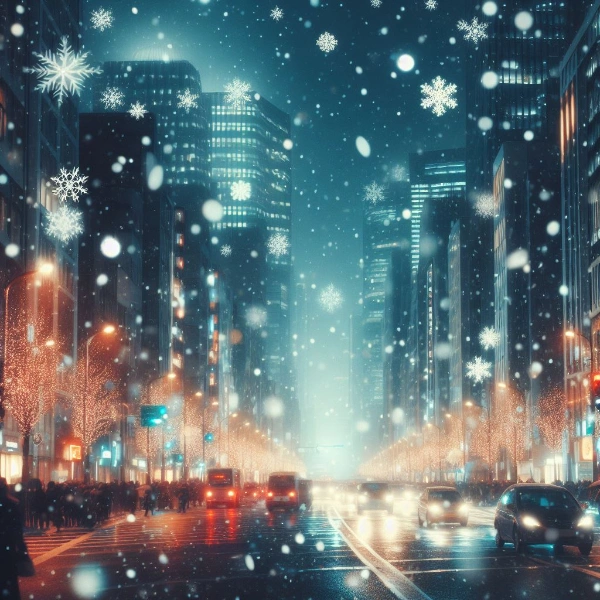 結晶が降る冬の夜の街