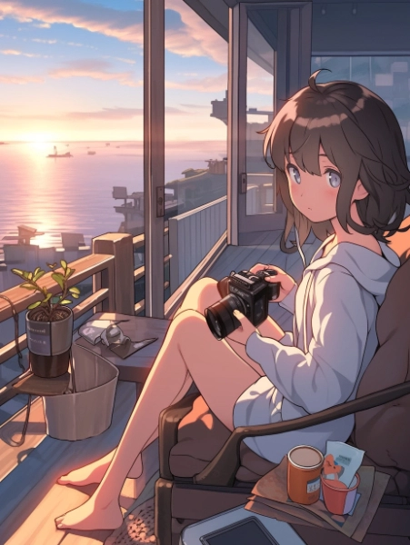 No.617 投稿作品MIX　夕日を見ながら休憩中✕撮影のカメラガール