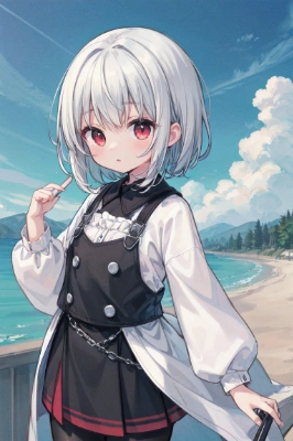 白髪、赤目、女の子
