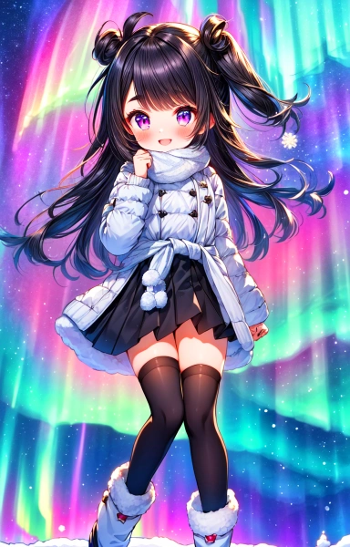 冬の絶景＊オーロラとうちの子★その2(3枚)