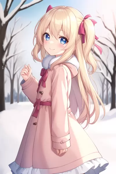 金髪少女と雪道をお散歩