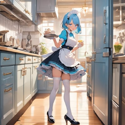 昼下がりの青髪メイドさん