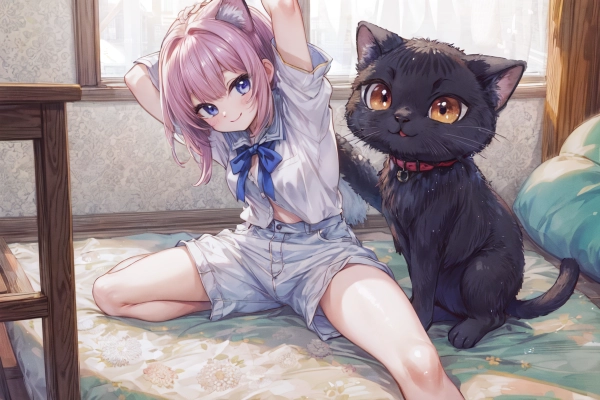 猫とストレッチ