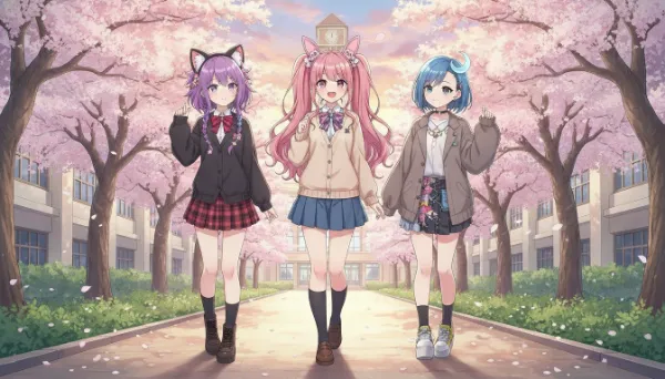桜舞う学園路で交わす三人の約束