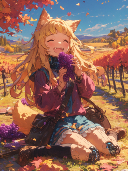 ぶどう畑を荒らすサイボーグオオカミ娘