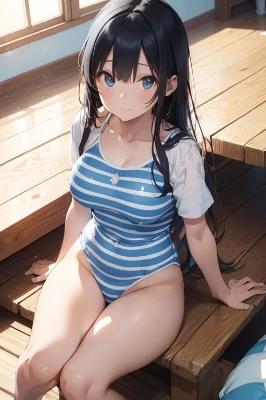 水色と白のボーダー