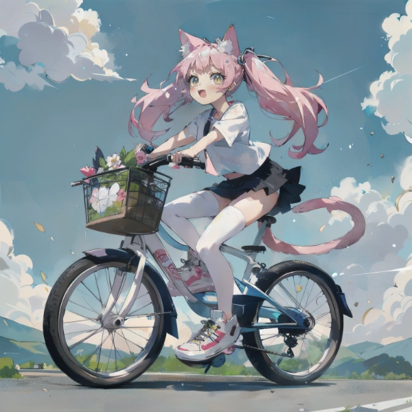 ミニスカ×ニーハイで自転車！