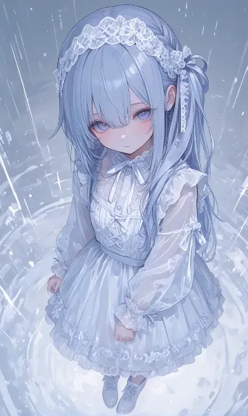 雨の記憶に溶ける白い少女
