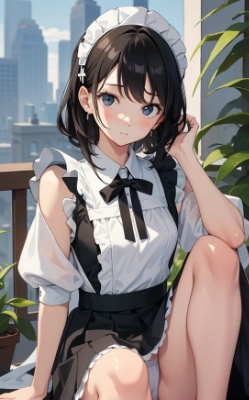 黒髪メイドのパンチラ