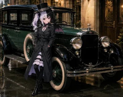 闇夜に輝く吸血鬼とクラシックカー