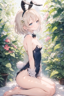 お花に囲まれるうさぴょん