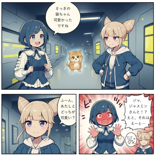 AI漫画。猫とジャスミン