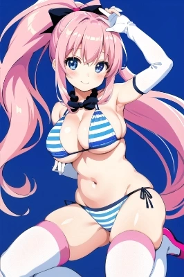 青ストライプのビキニ