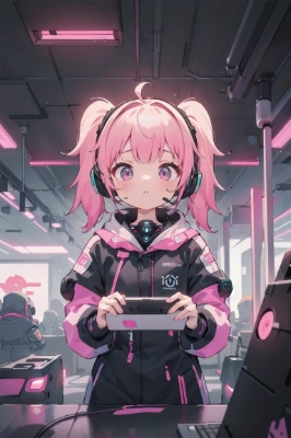 サイバー系ピンクツインテ女子