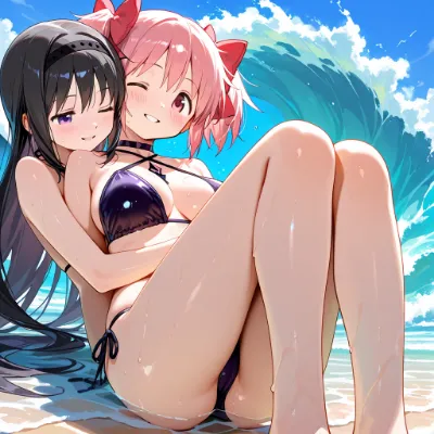 夏のビーチでくつろぐ二人