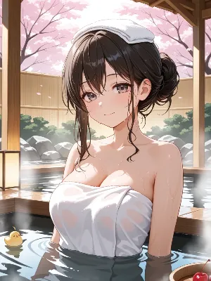 桜の湯に微笑む美少女